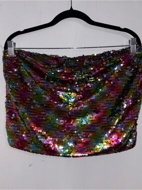 wild fable Black Sequin-Trim Tube Top with Multicolor Sequins